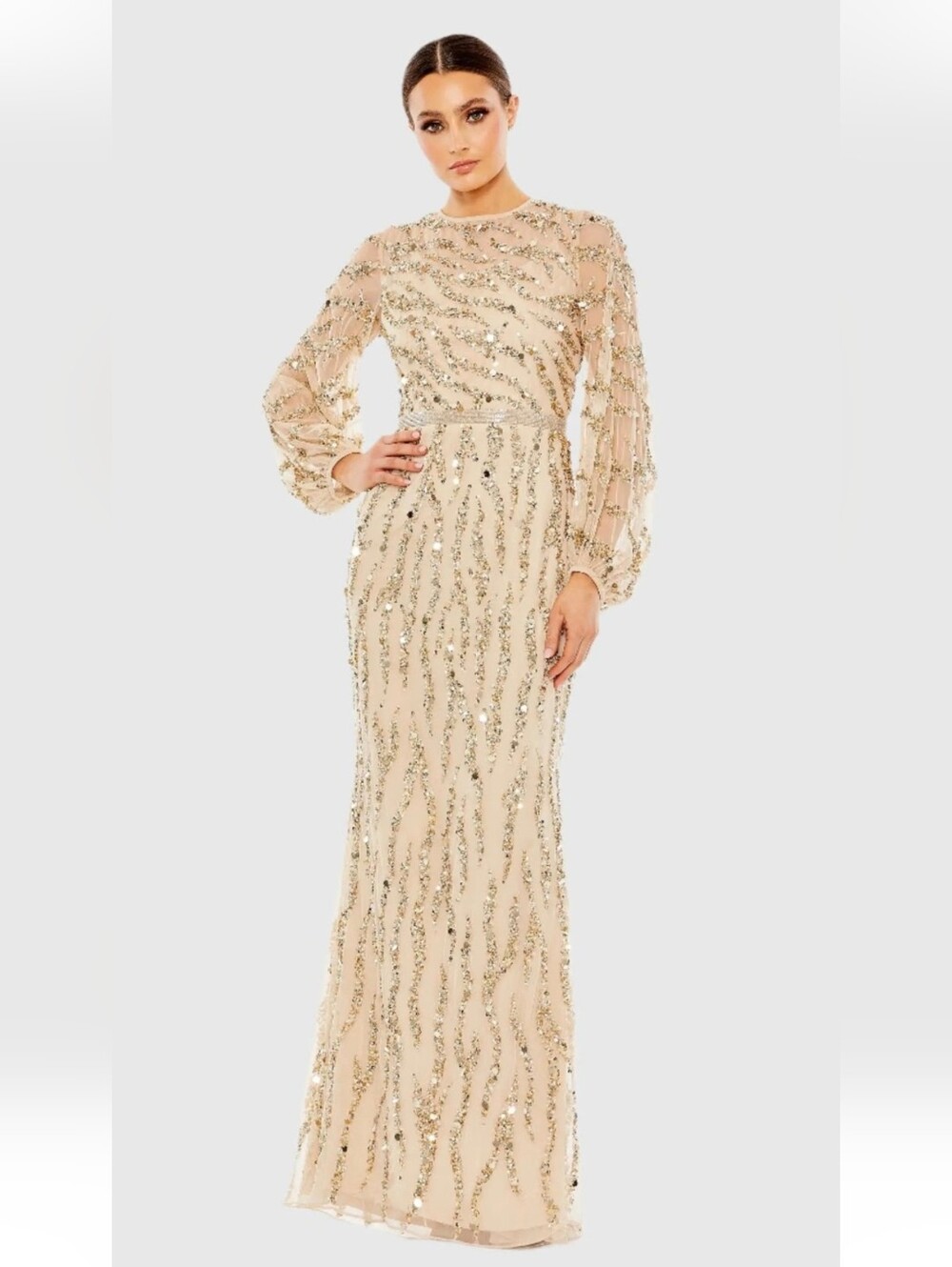 Mac Duggal 93789 NWT Nude Gold